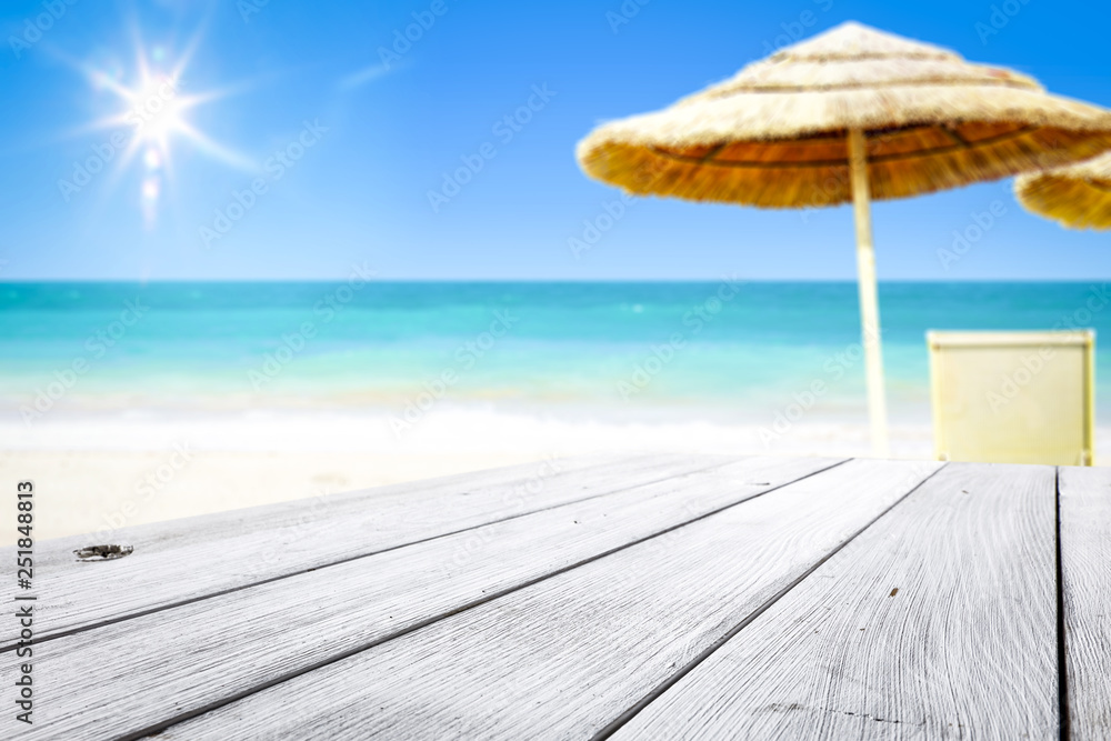 Desk of free space and sea landscape Desk of free space and sea landscape