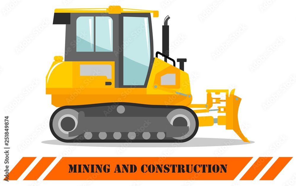 Dozer. Bulldozer. Detailed illustration of heavy mining machine and construction equipment. Vector illustration.