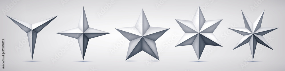 Set of volumetric vector stars. Three, four, five, six and seven coal forms, geometry shape, abstract vector Set of volumetric vector stars. Three, four, five, six and seven coal forms, geometry shape, abstract vector