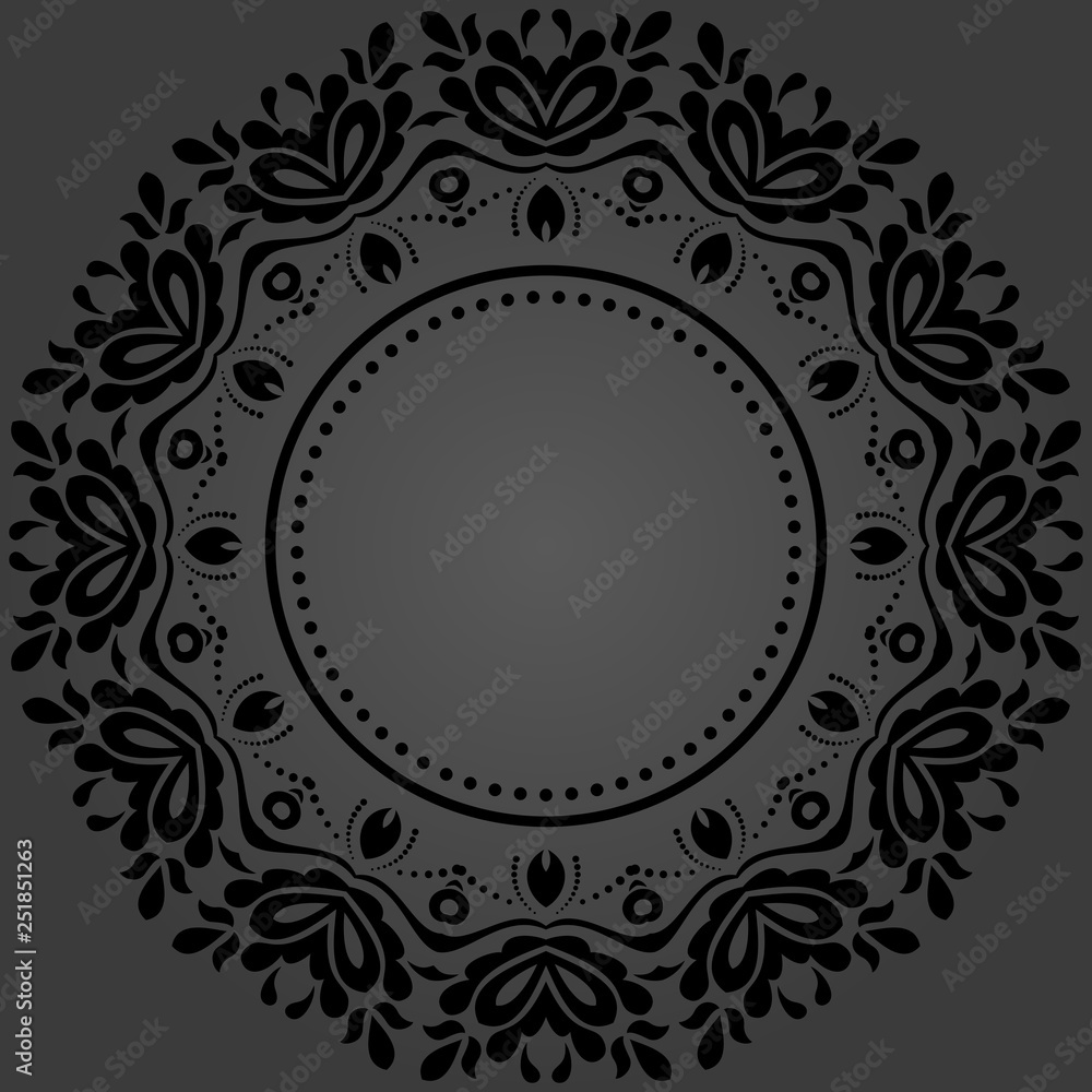 Elegant black round ornament in classic style. Abstract traditional pattern with oriental elements. Classic vintage pattern