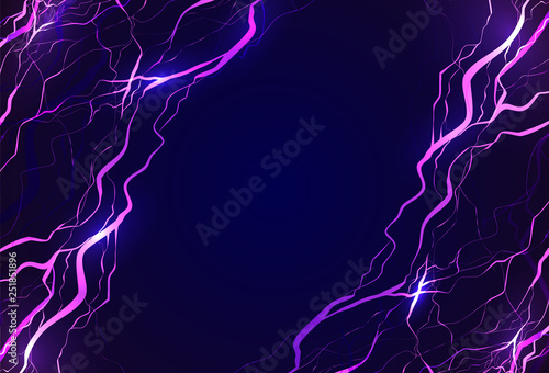 Rectangular template with lightning flash background and place for text. Natural neon background for brochure, cards and your design