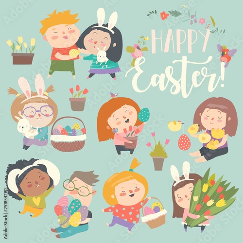 Cute little children with Easter theme. Happy Easter