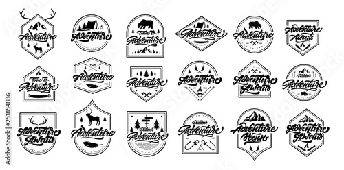 Adventure logo lettering with frames. black and white. Vector