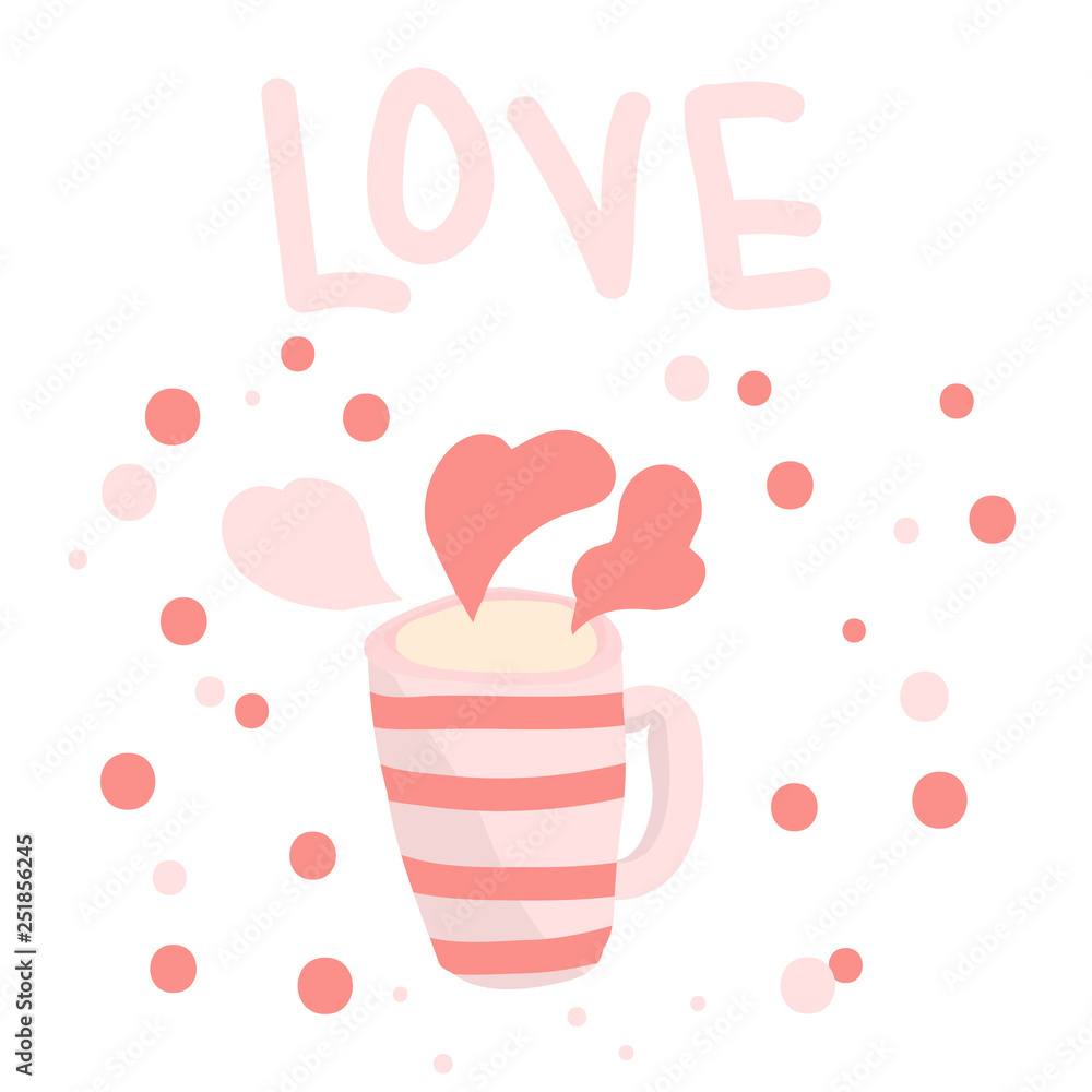 Mug with hot drink in gently pink hues. Love concept. Mug with hot drink in gently pink hues. Love concept.