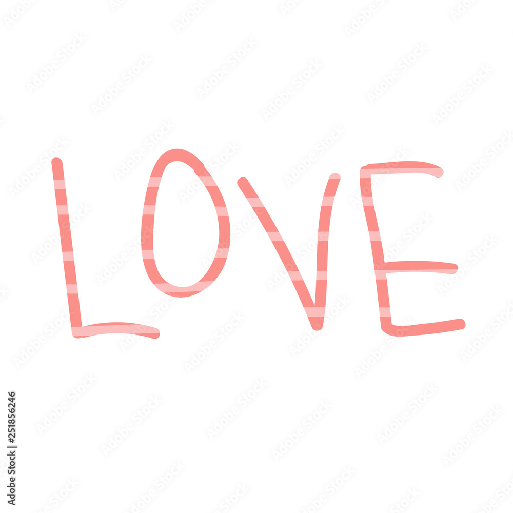 The word Love with a striped pattern in coral shades. Love concept. The word Love with a striped pattern in coral shades. Love concept.