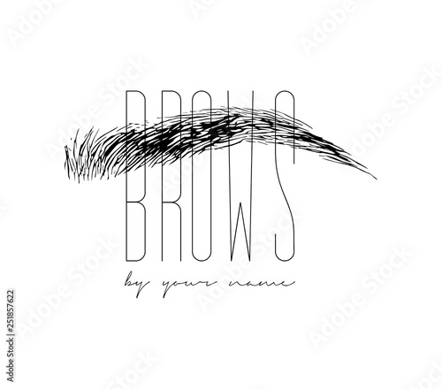 Beautiful vector hand drawing eyebrows for the logo of the master on the eyebrows. Business card template.