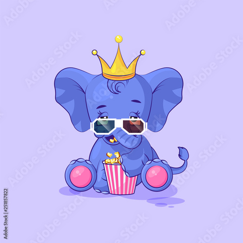 elephant calf chewing popcorn, watching movie