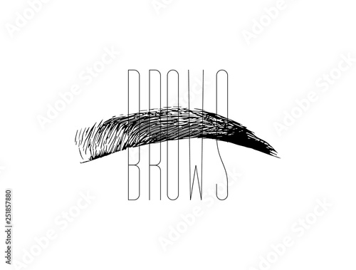 Beautiful vector hand drawing eyebrows for the logo of the master on the eyebrows. Business card template.