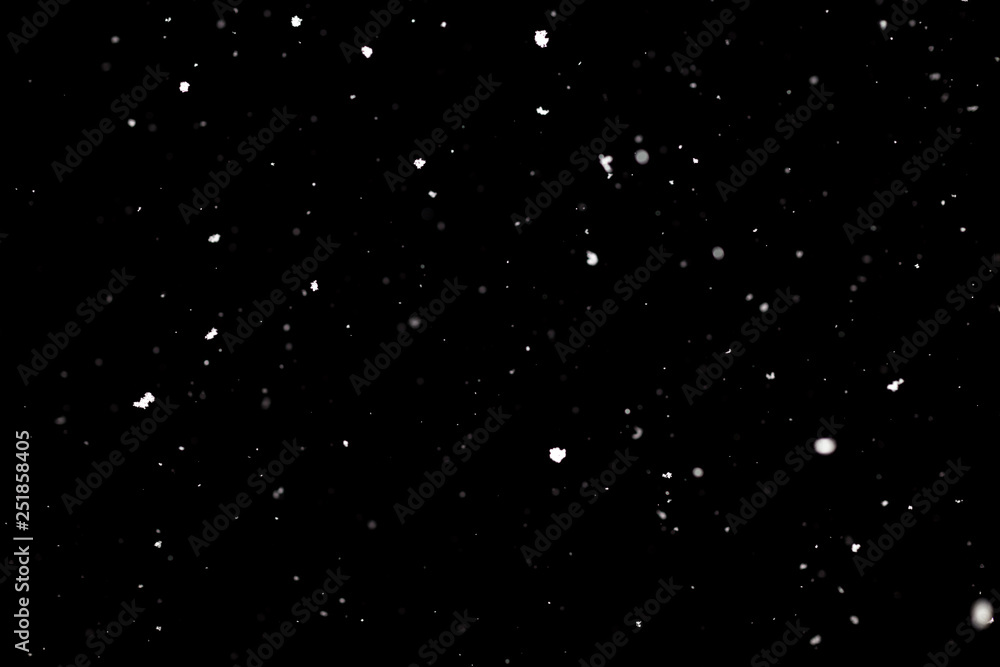 Snowstorm texture. Bokeh lights on black background, shot of flying snowflakes in the air Snowstorm texture. Bokeh lights on black background, shot of flying snowflakes in the air