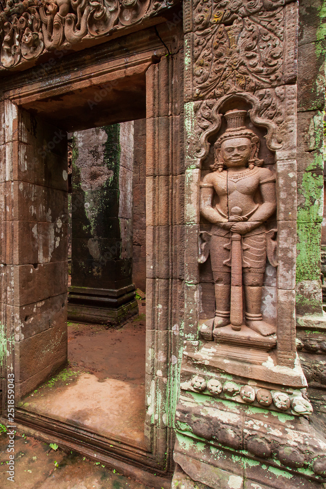 Ancient sculpture sandstone carving at Vat Phou, Laos.