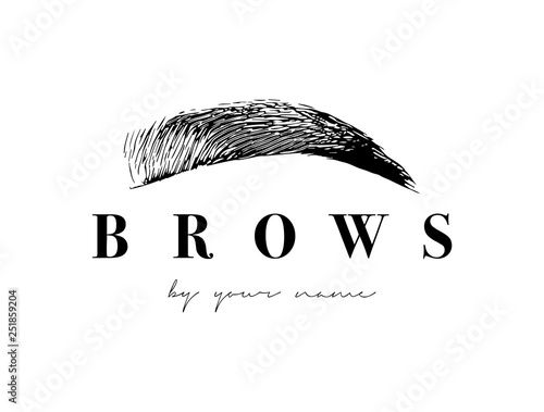 Beautiful vector hand drawing eyebrows for the logo of the master on the eyebrows. Business card template.
