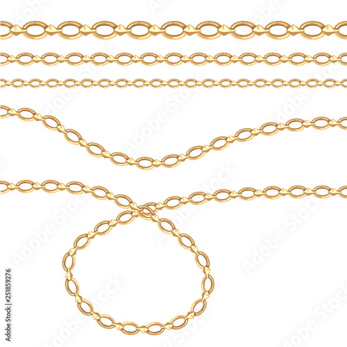 Gold chain for fabric design. Vector illustration. Vector brush.