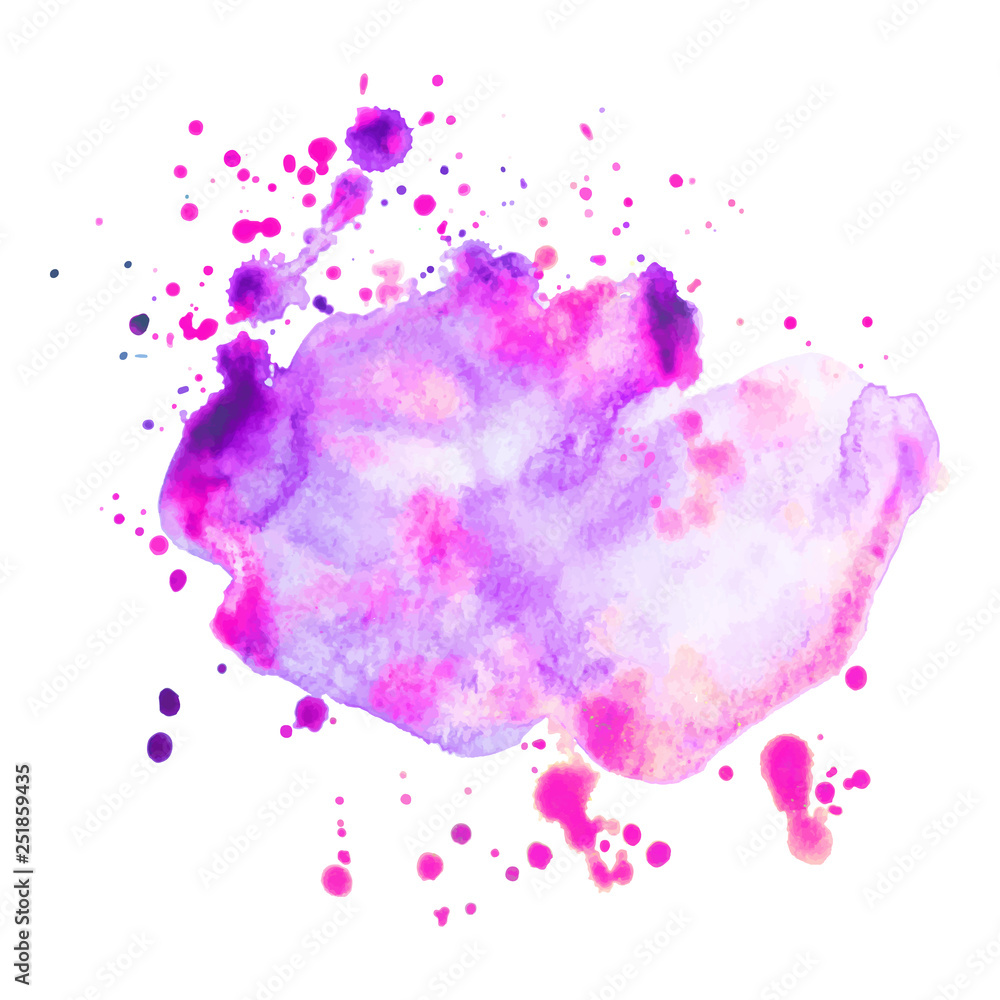 Abstract isolated watercolor spot with droplets, smudges, stains, splashes.