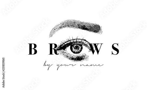 Beautiful vector hand drawing eyebrows for the logo of the master on the eyebrows. Business card template.