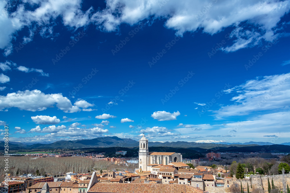 Cathedral and Cityscape in Girona, Spain