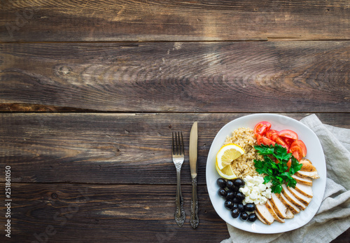 Mediterranean chicken quinoa bowl photo