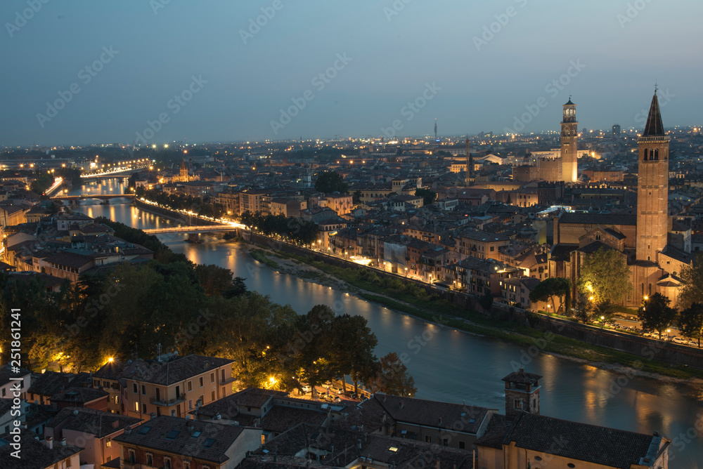 Panorama of Verona in the blue hour