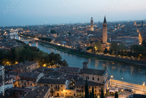 Panorama of Verona in the blue hour