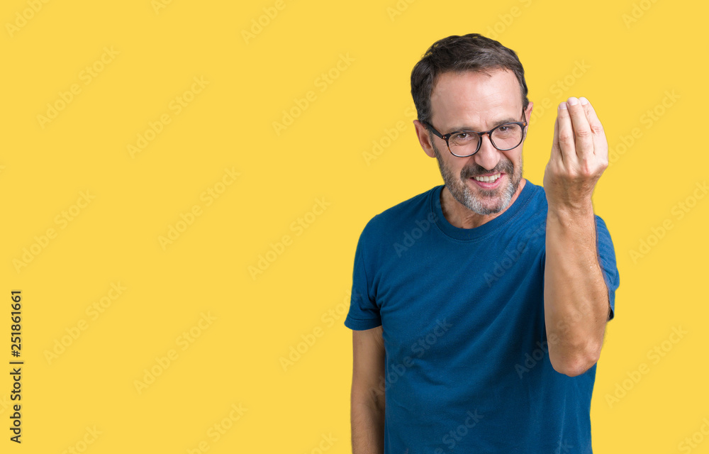 Handsome middle age hoary senior man wearin glasses over isolated background Doing Italian gesture with hand and fingers confident expression Handsome middle age hoary senior man wearin glasses over isolated background Doing Italian gesture with hand and fingers confident expression