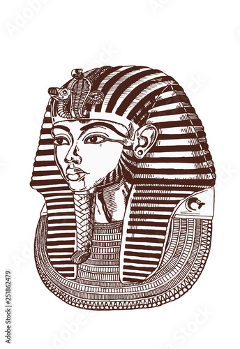 Graphical vintage portrait of tutankhamun,vector illustration,Egypt God