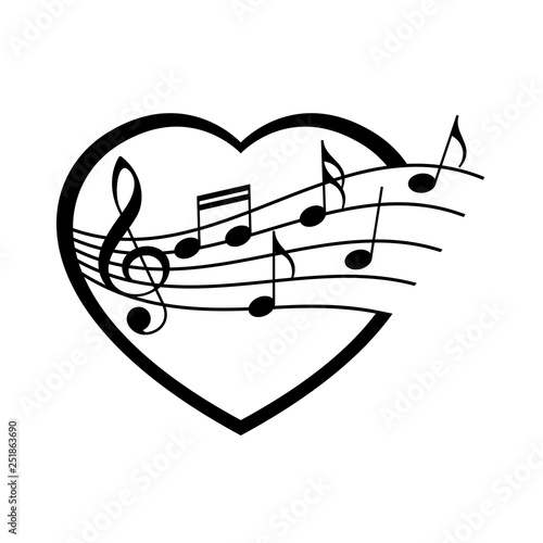 Vector blue heart with notes and violin key