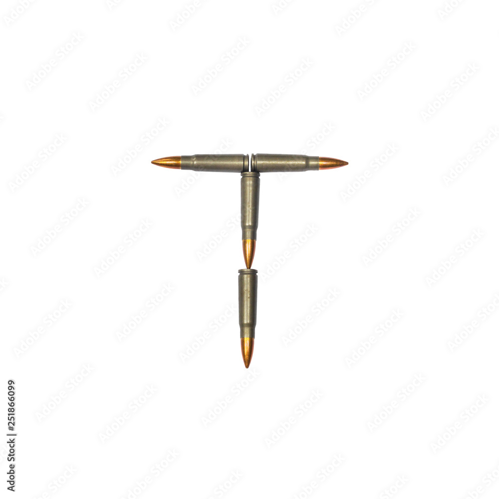 English font composed of bullets. Alphabet collection isolated on white background. Letter T