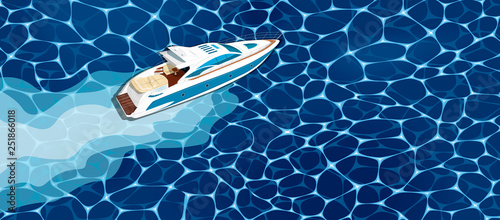 Top view speed boat on water poster