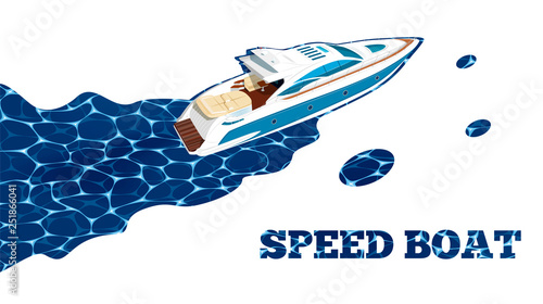 Top view speed boat on water poster
