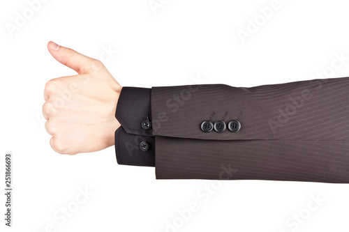 Businessman hand pointing with thumb