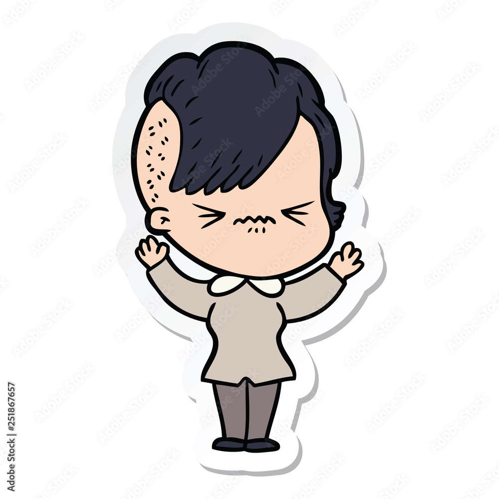 sticker of a cartoon annoyed hipster girl sticker of a cartoon annoyed hipster girl