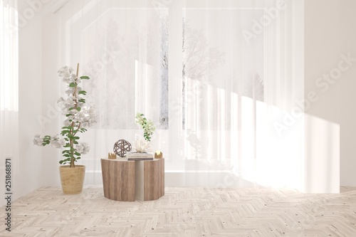 White minimalist empty room. Scandinavian interior design. 3D illustration