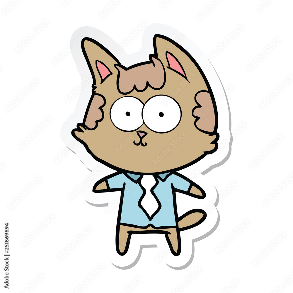 sticker of a happy cartoon cat office worker sticker of a happy cartoon cat office worker