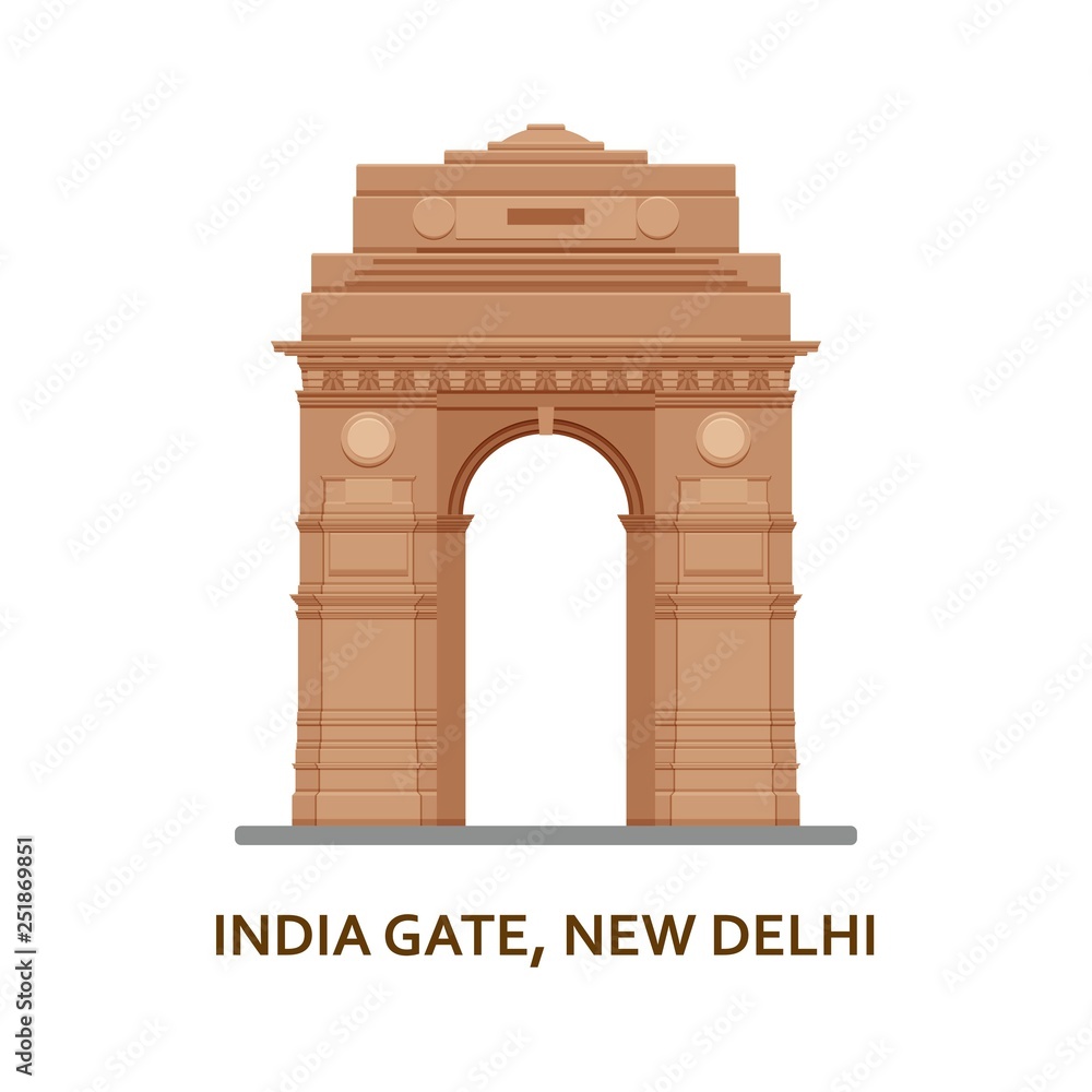 India Gate, New Delhi. Indian most famous sight. Architectural building.  Famous tourist attractions. Vector illustration. Stock Vector | Adobe Stock