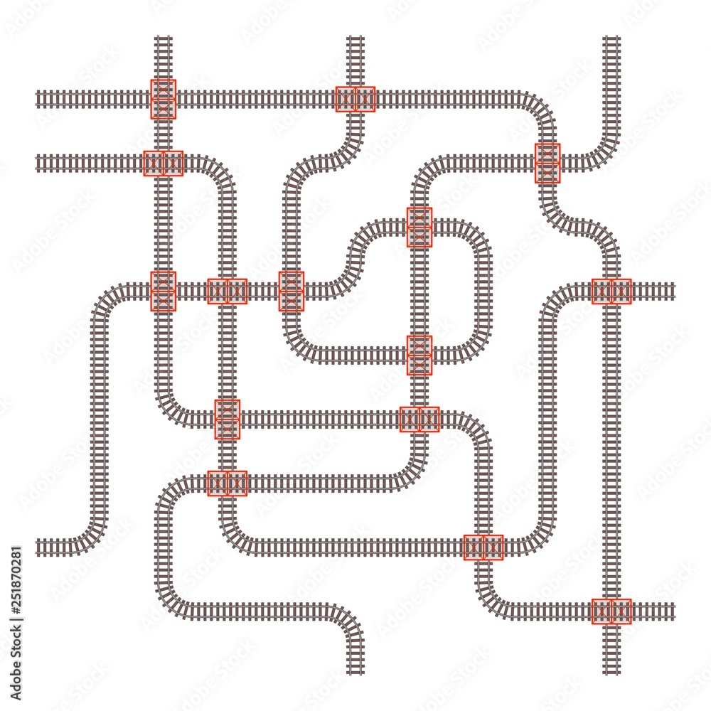 Railroad tracks and stations set. Railway map top view
