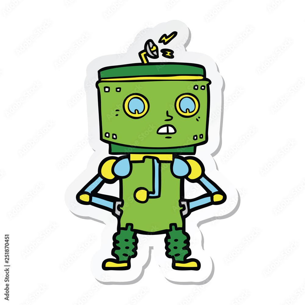 sticker of a cartoon robot with hands on hips sticker of a cartoon robot with hands on hips