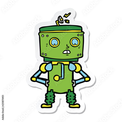 sticker of a cartoon robot with hands on hips