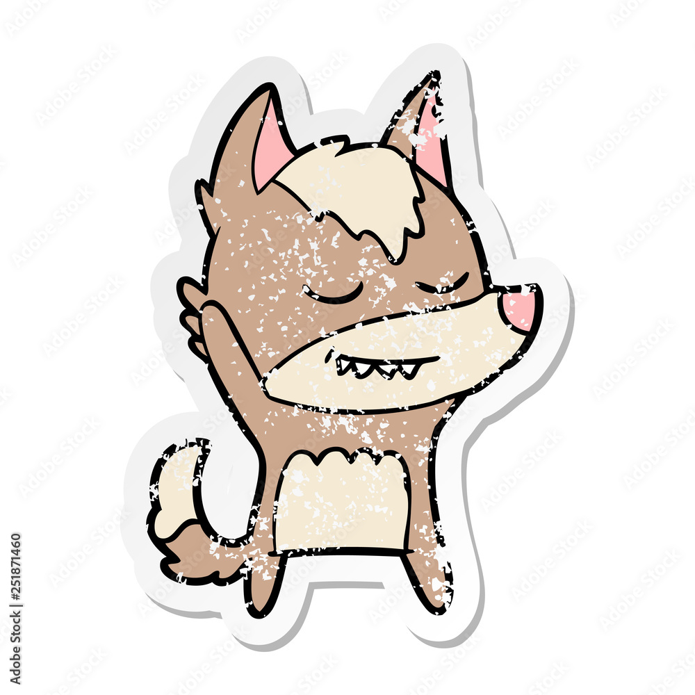 distressed sticker of a friendly cartoon wolf distressed sticker of a friendly cartoon wolf