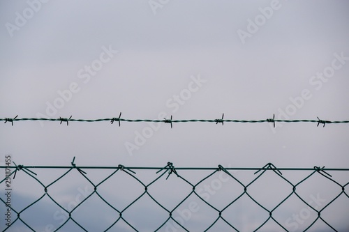 Barbed wire on the fence. Slovakia