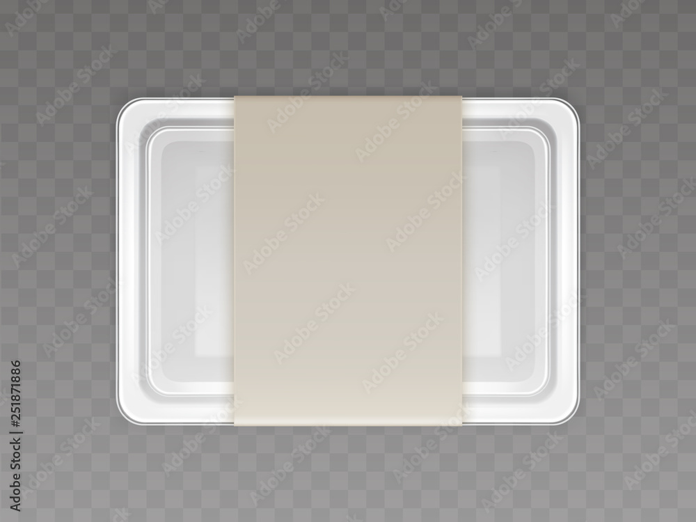 Vector 3d realistic plastic container for food, products with paper ...