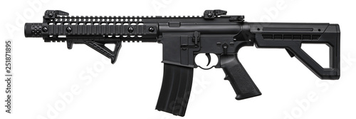 Modern black air rifle isolated on white back