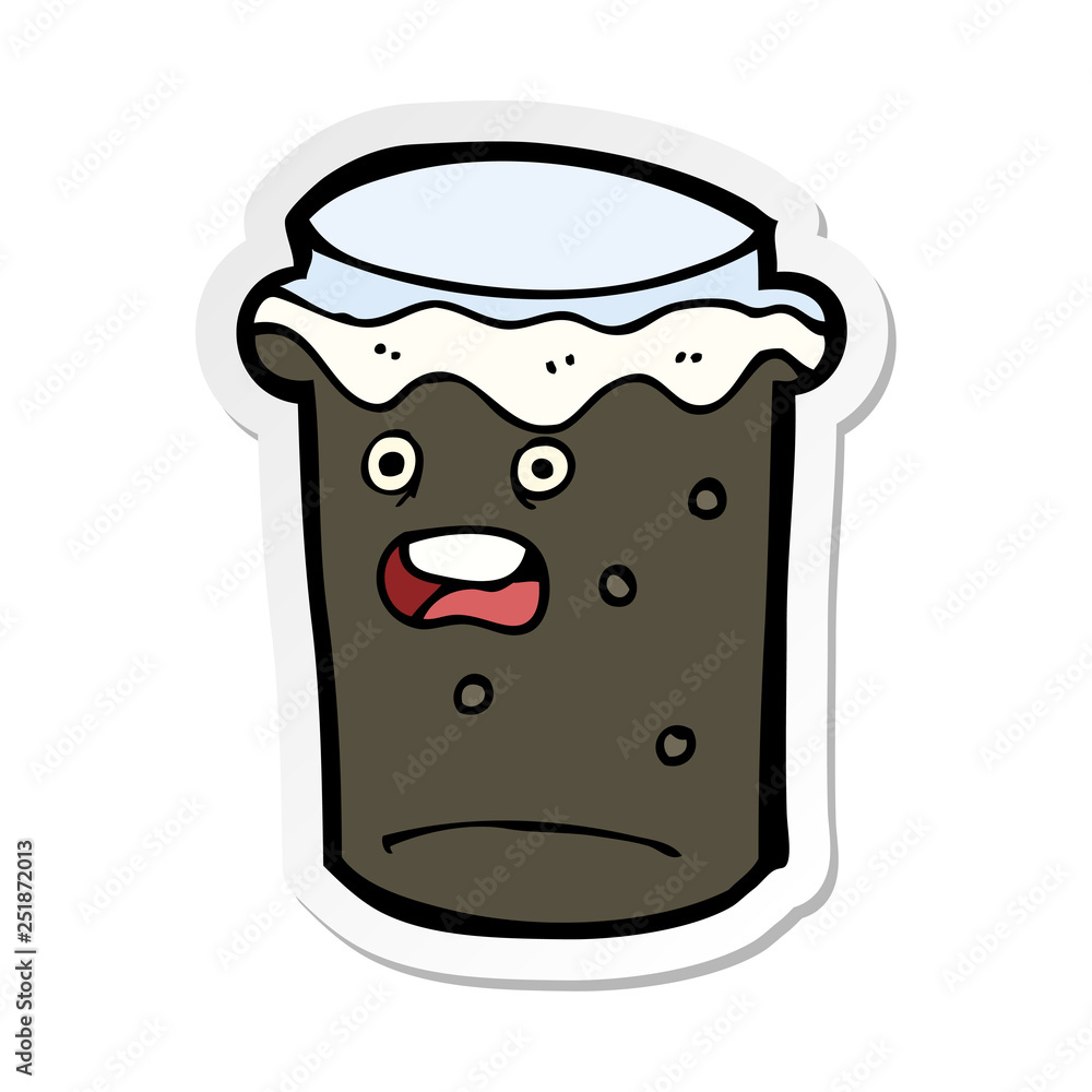 sticker of a cartoon glass of stout beer sticker of a cartoon glass of stout beer
