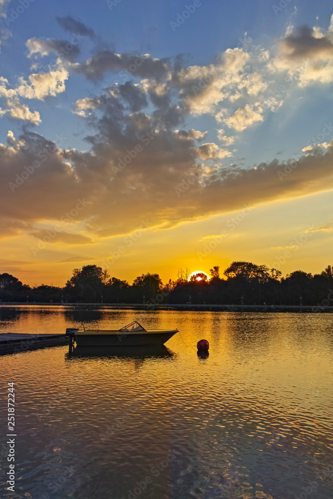 Naklejka premium Sunset Panorama of Rowing Venue in city of Plovdiv, Bulgaria