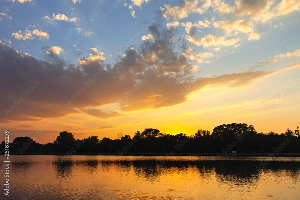 Fototapeta premium Sunset Panorama of Rowing Venue in city of Plovdiv, Bulgaria