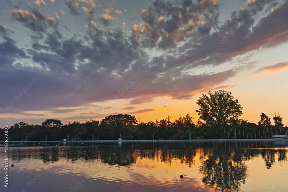 Obraz premium Sunset Panorama of Rowing Venue in city of Plovdiv, Bulgaria