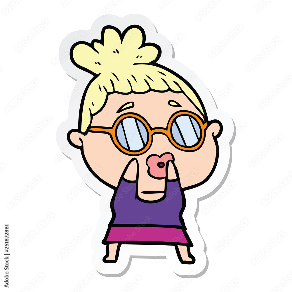 sticker of a cartoon woman wearing spectacles sticker of a cartoon woman wearing spectacles