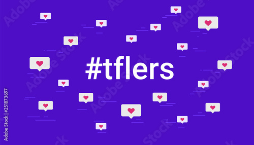 Hashtag tflers concept vector illustration of cloud of flying hearts symbols. Tag for likes flat design for social media photo