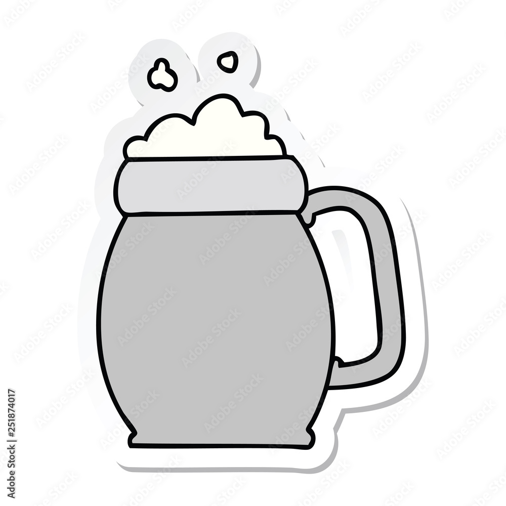 sticker of a quirky hand drawn cartoon pint of beer sticker of a quirky hand drawn cartoon pint of beer