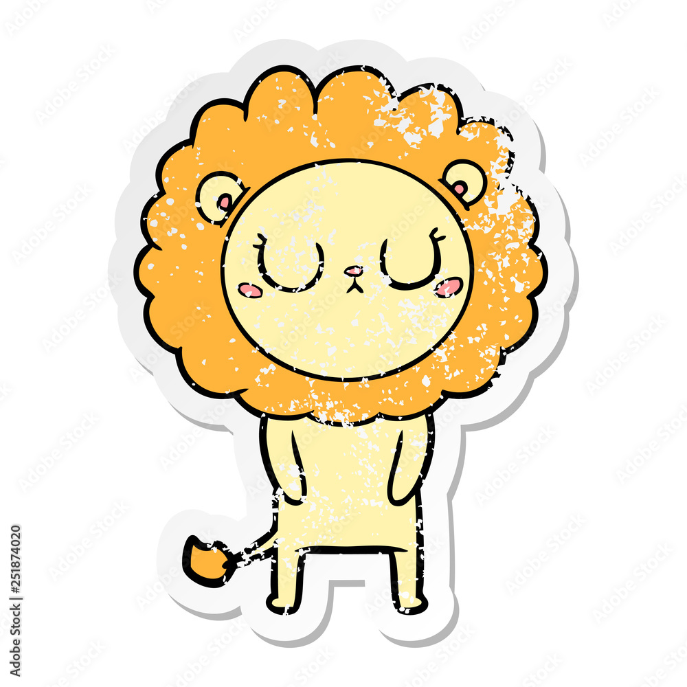 distressed sticker of a cartoon lion distressed sticker of a cartoon lion