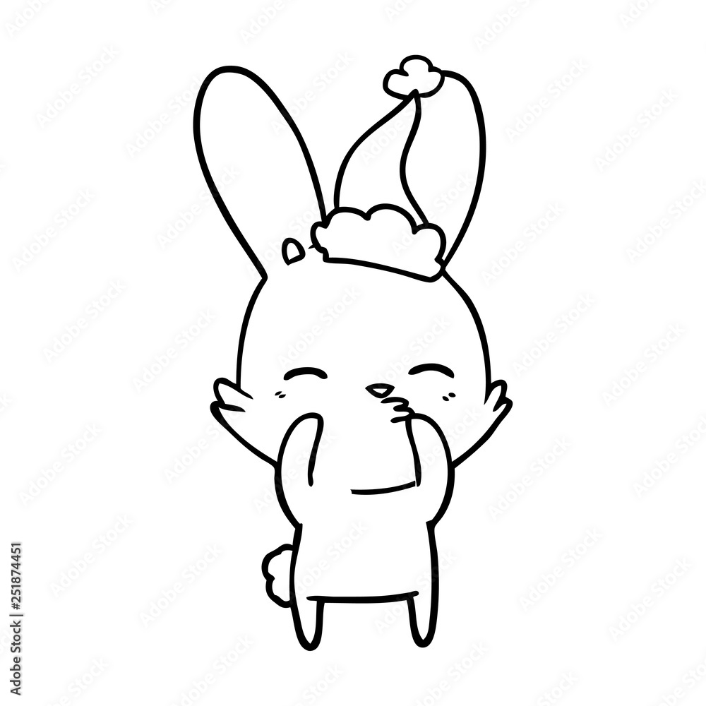 curious bunny line drawing of a wearing santa hat curious bunny line drawing of a wearing santa hat