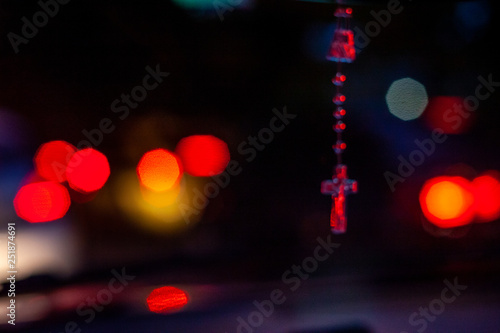 Blur focused urban abstract texture bokeh city lights & traffic jams.